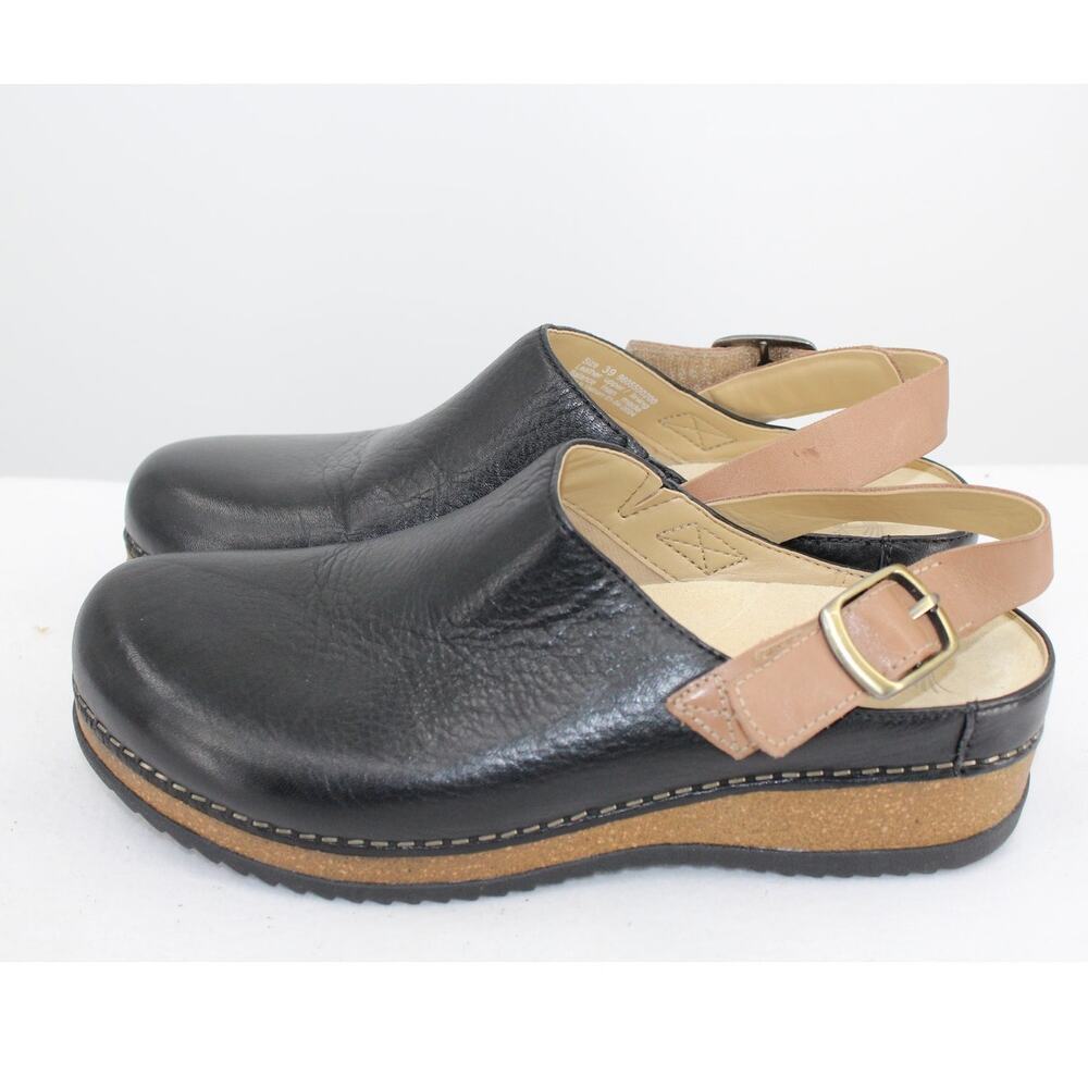 Dansko Merrin Black Leather Slingback Clogs Mules Shoes Women's EU 39 US 8.5-9